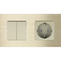 Perfect Switches MECHANISCHE SCHAKELAAR | ALUMINIUM | GOUD | COMBINATIE TWEEVOUDIGE WISSELSCHAKELAAR & WANDCONTACTDOOS