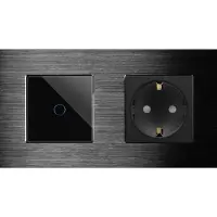 Perfect Switches TOUCH SCHAKELAAR | ALUMINIUM | ZWART | COMBINATIE | ENKELVOUDIGE SCHAKELAAR & WANDCONTACTDOOS
