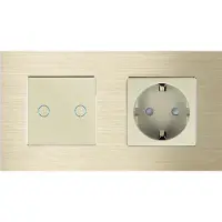 Perfect Switches TOUCH SCHAKELAAR | ALUMINIUM | GOUD | COMBINATIE TWEEVOUDIGE SCHAKELAAR & WANDCONTACTDOOS