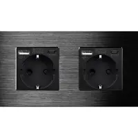Perfect Switches WANDCONTACTDOOS | USB - USB-C | ALUMINIUM | ZWART | TWEEVOUDIG