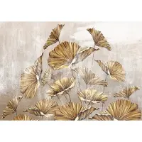 Consalnet Fotobehang - Bloemen - Planten - Gouden Bladeren - Betonnen Achtergrond - Vliesbehang - 416x290cm (lxb)