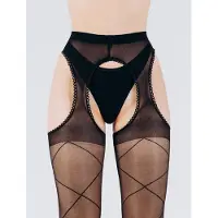 Giulia Panty - Love Desire 20 - Open Kruis Panty - Strippanty - Erotiek - Fantasie ruit op de benen - 20 Den - Medium - Zwart