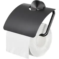Geesa Opal toiletrolhouder met klep 14x1,9x14,2cm geborsteld metaal zwart