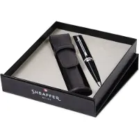 Sheaffer balpen Giftset 300 - G9312 - glossy black chrome plated - met lederen penetui - SF-G2931251-5