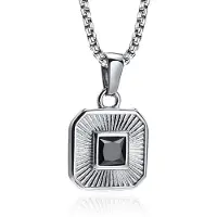Mendes Ketting Vierkant met Zirkonia - Zilver & Zwart