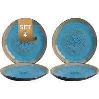 Palmer - Bord - Lotus - 20,5 cm - Turquoise/Zwart - Stoneware - Bordenset - 4 stuks