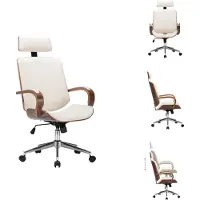 vidaXL Draaibare bureaustoel met hoofdkussen, crème kleur, kunstleer, beuken hout - Bureaustoelen