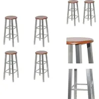 vidaXL Barkruk - Barkrukken - Barstoel - Barstoelen - Barkrukken 4 st MDF bruin en zilver