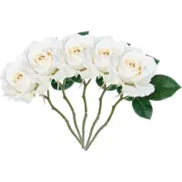 Mica Decorations Kunstbloem roos Emy - 5x - wit - 31 cm - kunststof - decoratie bloemen