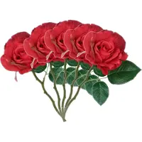 Mica Decorations Kunstbloem roos Emy - 5x - rood - 31 cm - kunststof - decoratie bloemen