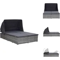 vidaXL Ligbed - Ligbedden - Zonnebed - Zonnebedden - Ligbed met kussen 2-persoons poly rattan grijs