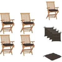 vidaXL Tuinstoelen met taupe kussens, 4 stuks. Massief teakhout - Tuinstoelen