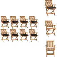 vidaXL Tuinstoelenset Hard Teakhout 8 stuks 56x58x88cm - Inklapbaar en met Kussen - Tuinstoel