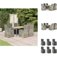 vidaXL 7-delige tuinset met kussens, grijs, polyrotan - Tuinstoelen