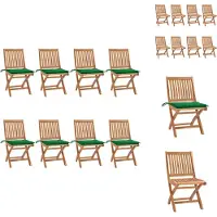 vidaXL Tuinstoelenset - Teakhout - Groen Kussen - Inklapbaar - 8 Stuks - Tuinstoel