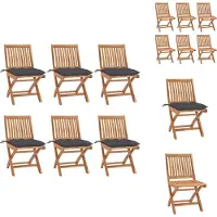 vidaXL Tuinstoel - Tuinstoelen - Buitenstoel - Buitenstoelen - Tuinstoelen 6 st inklapbaar met kussens massief teakhout