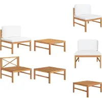 vidaXL Buitenset - Buitensets - Meubelset - Meubelsets - 2-delige Loungeset met crèmekleurige kussens teakhout
