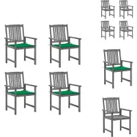 vidaXL Tuinstoelen met kussens, 4 stuks, grijs, massief acaciahout - Tuinstoelen