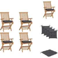vidaXL Tuinstoelen met antraciet kussens, 4 stuks. Massief teakhout - Tuinstoelen