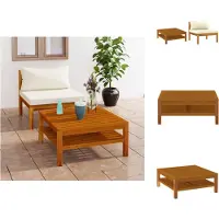 vidaXL Loungebank - Loungebanken - Loungeset - Loungesets - 2-delig Bankstel met crèmewitte kussens massief acaciahout