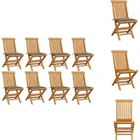 vidaXL Tuinstoel - Tuinstoelen - Tuin Stoel - Tuin Stoelen - Tuinstoelen 8 st met grijze kussens massief teakhout