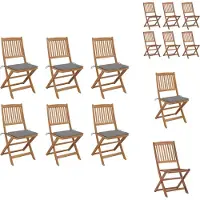 vidaXL Opklapbare tuinstoelen, 6 stuks met kussens, massief acaciahout - Tuinstoelen