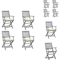 vidaXL Tuinstoel - Tuinstoelen - Tuin Stoel - Tuin Stoelen - Tuinstoelen 4 st inklapbaar met kussens massief acaciahout