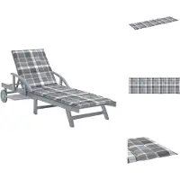 vidaXL Ligbed - Acaciahout - Verstelbaar - Met wielen - Inclusief kussen - Grijs - 200 x 68 x 30/86cm - Ligbed