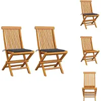 vidaXL Tuinstoelen met antraciet kussens, 2 stuks. Massief teakhout - Tuinstoelen