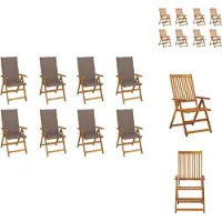 vidaXL Opklapbare tuin stoelen met kussens, 8 stuks. Massief acaciahout - Tuinstoelen