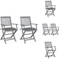 vidaXL Tuinstoel - Tuinstoelen - Tuin Stoel - Tuin Stoelen - Tuinstoelen 2 st inklapbaar met kussens massief acaciahout