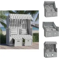 vidaXL Strandstoel - Strandstoelen - Strandkorb - Zitstoel - Strandstoel met kussens poly rattan en massief hout grijs wit