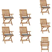 vidaXL Opklapbare tuin stoelen met kussens, 4 stuks. Massief teakhout - Tuinstoelen