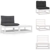 vidaXL 2-delige loungeset voor de tuin met kussens, wit, massief grenenhout - Tuinmeubels