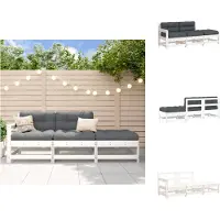vidaXL 3-delige Loungeset met kussens massief hout wit
