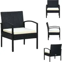 vidaXL Tuinstoel met kussen, polyrotan, zwart - Tuinstoelen