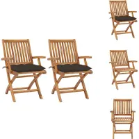 vidaXL Tuinstoel Set - Hout - Inklapbaar - 56 x 58 x 88 cm - Taupe Kussen - Tuinstoel