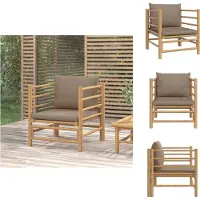 vidaXL Tuinbank - Tuinbanken - Parkbank - Tuinzetel - Tuinbank met kussens bamboe taupe