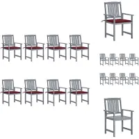 vidaXL Outdoor Stoelenset - Acaciahout - Greywash - 61x57x92cm - 100% polyester kussen - Wijnrood - 8 stuks - Tuinstoel