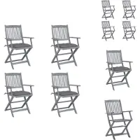 vidaXL Tuinstoel - Tuinstoelen - Tuin Stoel - Tuin Stoelen - Tuinstoelen 4 st inklapbaar met kussens massief acaciahout