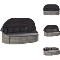 vidaXL Ovaal Ligbed Grijs/Antraciet - PE-rattan - 230x145x141cm - Met Luifel - Ligbed