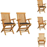 vidaXL Tuinstoelen met taupe kussens, 2 stuks. Massief teakhout - Tuinstoelen