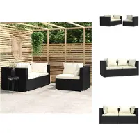 vidaXL - 3-delige - Loungeset - met - kussens - poly - rattan - zwart