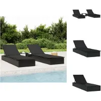 vidaXL Ligbed - Ligbedden - Tuinstoel - Relaxstoel - Ligbedden 2 st met tafel poly rattan zwart