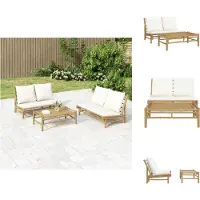 vidaXL - 2-delige - Loungeset - met - kussens - bamboe - crèmewit
