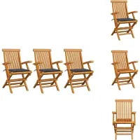 vidaXL Tuinstoel - Tuinstoelen - Tuin Stoel - Tuin Stoelen - Tuinstoelen 3 st met antracietkleurige kussens massief teakhout
