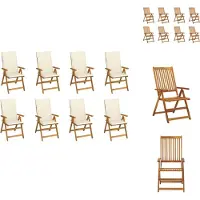 vidaXL Opklapbare tuin stoelen met kussens, 8 stuks. Massief acaciahout - Tuinstoelen