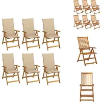 vidaXL Opklapbare tuinstoelen, 6 stuks met kussens, massief acaciahout - Tuinstoelen