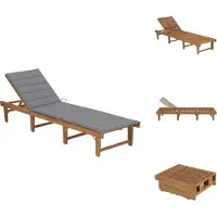 vidaXL Ligstoel Acaciahout - Grijs Kussen - 200x61x30/86 cm - Verstelbare Rugleuning - Ligbed