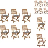 vidaXL Opklapbare tuinstoelen, 6 stuks met kussens, massief acaciahout - Tuinstoelen